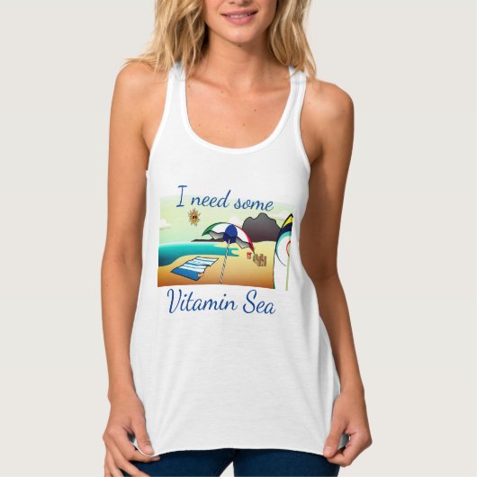 Grappig strand: "Ik heb wat vitamine-Zee nodig." Tanktop (Voorkant)