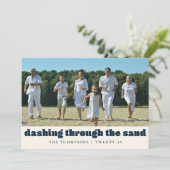 Grappig Strand Kerst Custom Familie Foto Blauw Feestdagenkaart (Staand voorkant)