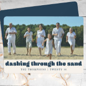 Grappig Strand Kerst Custom Familie Foto Blauw Feestdagenkaart