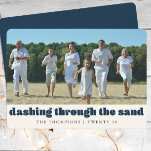 Grappig Strand Kerst Custom Familie Foto Blauw Feestdagenkaart
