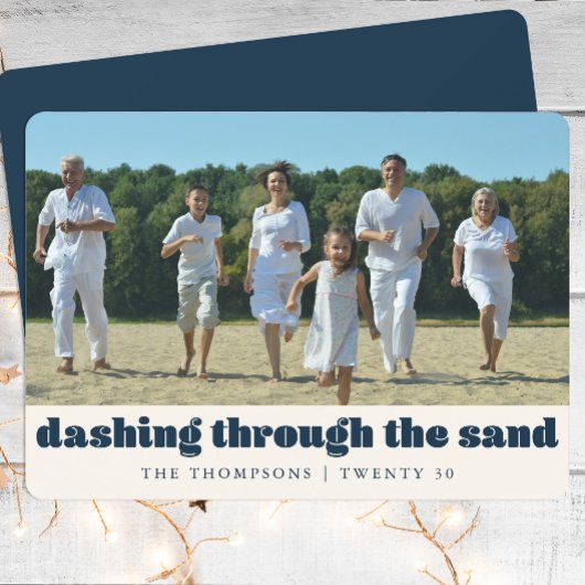 Grappig Strand Kerst Custom Familie Foto Blauw Feestdagenkaart