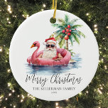 Grappig strand Kerstmis Keramisch Ornament<br><div class="desc">Stap in de vakantiestemming met dit unieke kerstornament met een ontspannen kerstman in een zonnebril die loungt in een roze flamingo drijvend in de oceaan. Ideaal voor het toevoegen van een strandachtige sfeer aan uw kerstboom, dit ornament is ideaal voor degenen die in tropische plaatsen zoals Florida, Hawaii of de...</div>