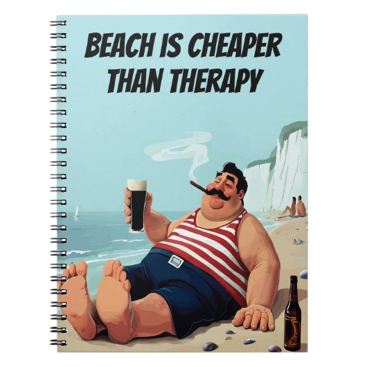 Grappig strand Quote, Man met een biertje, Notitieboek (Voorkant)
