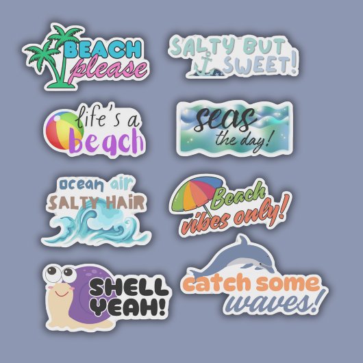 Grappig Strand Thema Set Waterdicht Sticker