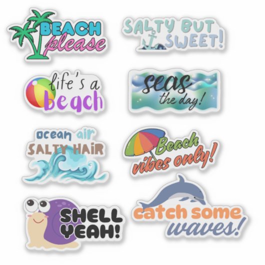 Grappig Strand Thema Set Waterdicht Sticker (Voorkant)