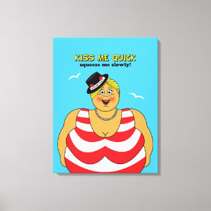 Grappig strand thema zee kus me snel vrouw canvas afdruk
