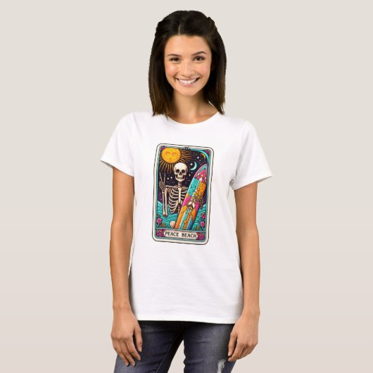 Grappig Strand Vrede Strand Skeleton Tarot T-shirt (Voorkant volledig)
