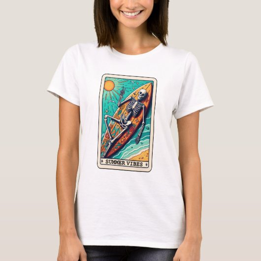 Grappig Strand Zomer Vibes Surfboard Skeleton Taro T-shirt (Voorkant)