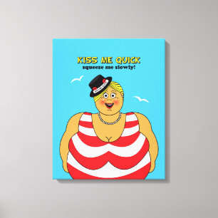 Grappig strandthema zeekust kus me snel vrouw canvas afdruk