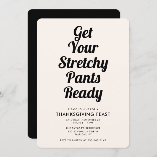 Grappig stretchy pants Thanksgiving diner zwart Kaart (Voorkant / Achterkant)