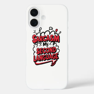 Grappig stripboek sarcasme mijn tweede taal iPhone 16 hoesje