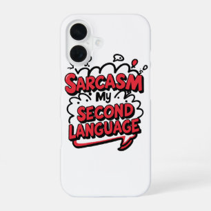 Grappig stripboek sarcasme mijn tweede taal iPhone 16 hoesje