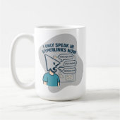 Grappig stripfiguur met muiscursor hoofd koffiemok (Links)