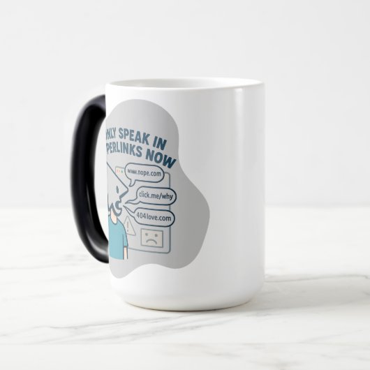 Grappig stripfiguur met muiscursor hoofd magische mok (Voorkant links)