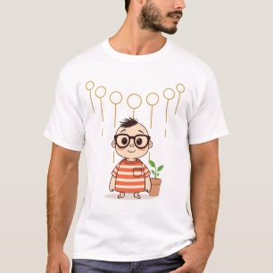 Grappig stripfiguurtje met Plant en zweven T-shirt