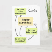 Grappig stroomschema voor collega-verjaardag kaart (Voorkant)