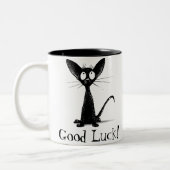 Grappig Succes Zwarte Kat Tweekleurige Koffiemok (Links)