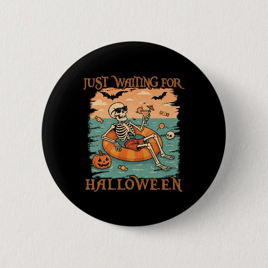 Grappig Summerween Skelet Drijvend In Flamingo Cut Ronde Button 5,7 Cm (Voorkant)