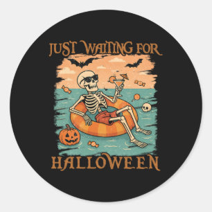 Grappig Summerween Skelet Drijvend In Flamingo Cut Ronde Sticker