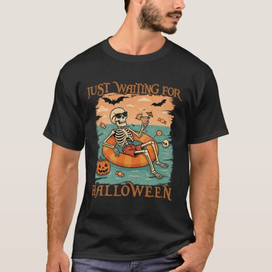 Grappig Summerween Skelet Drijvend In Flamingo Cut T-shirt (Voorkant)
