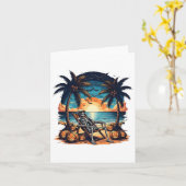 Grappig Summerween Skeleton Beach Party Halloween Kaart (Gele Bloem)