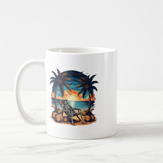 Grappig Summerween Skeleton Beach Party Halloween  Koffiemok (Links)