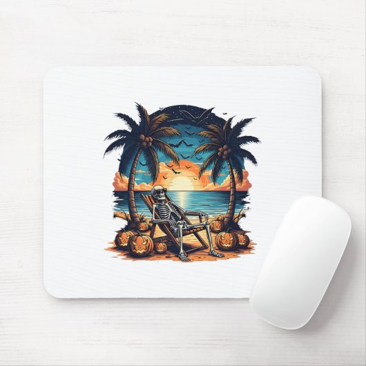 Grappig Summerween Skeleton Beach Party Halloween Muismat (Met muis)