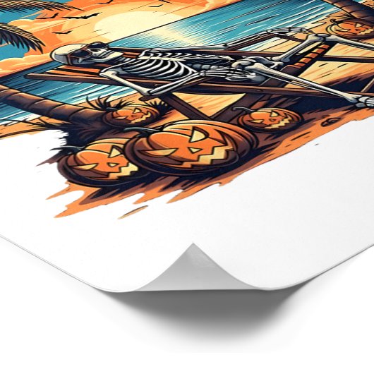 Grappig Summerween Skeleton Beach Party Halloween  Poster (Hoek)