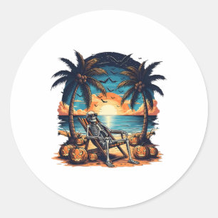 Grappig Summerween Skeleton Beach Party Halloween Ronde Sticker