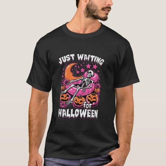 Grappig Summerween Skeleton Wachten op Hallowe T-shirt (Voorkant)