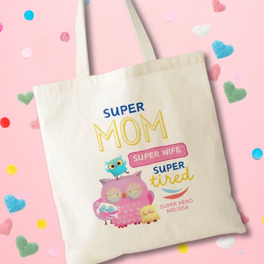 Grappig super mam, vrouw, super vermoeide Moederda Tote Bag