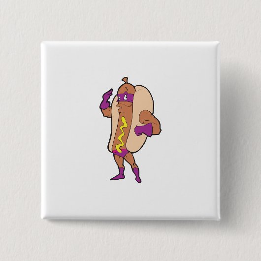 grappig superheld hotdog karakter vierkante button 5,1 cm (Voorkant)
