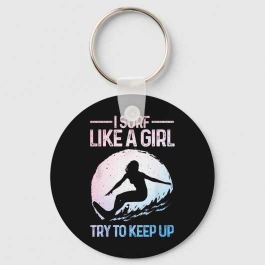 Grappig Surfen Als Een Meisje Surfer Design Voor V Sleutelhanger (Voorkant)