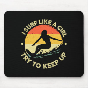 Grappig surfen als een meisje surfer ontwerp voor muismat