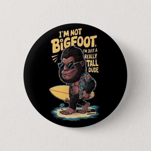 Grappig Surfen Bigfoot Ronde Button 5,7 Cm (Voorkant)