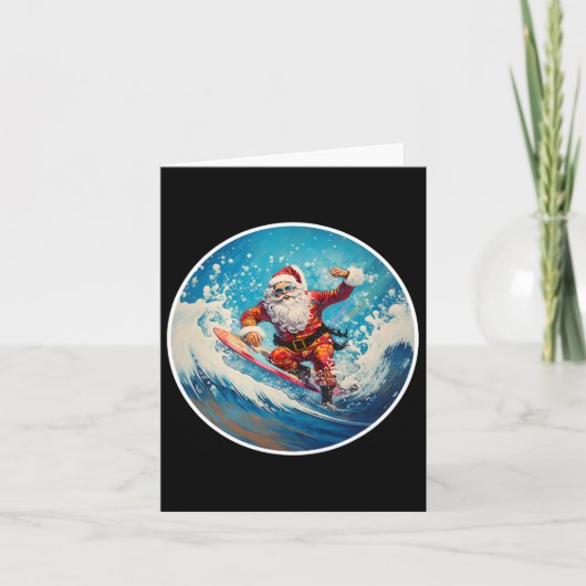 Grappig Surfen Kerstman op Surfboard Kerstmis in j Kaart (Voorkant)