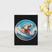 Grappig Surfen Kerstman op Surfboard Kerstmis in j Kaart (Gele Bloem)