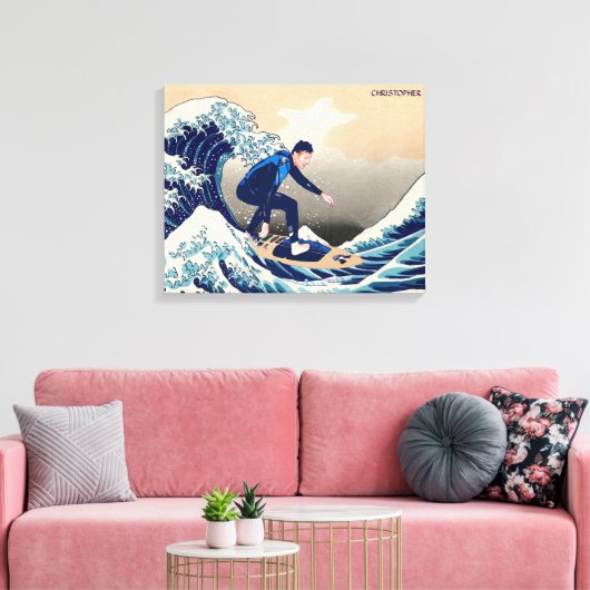 Grappig surfen op de Grote Golf van Hokusai Canvas Afdruk (Insitu (Woonkamer))