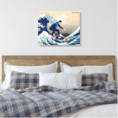 Grappig surfen op de Grote Golf van Hokusai Canvas Afdruk (Insitu (Slaapkamer))