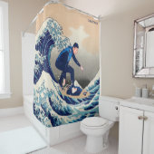 Grappig surfen op de Grote Golf van Hokusai Douchegordijn (In situ)