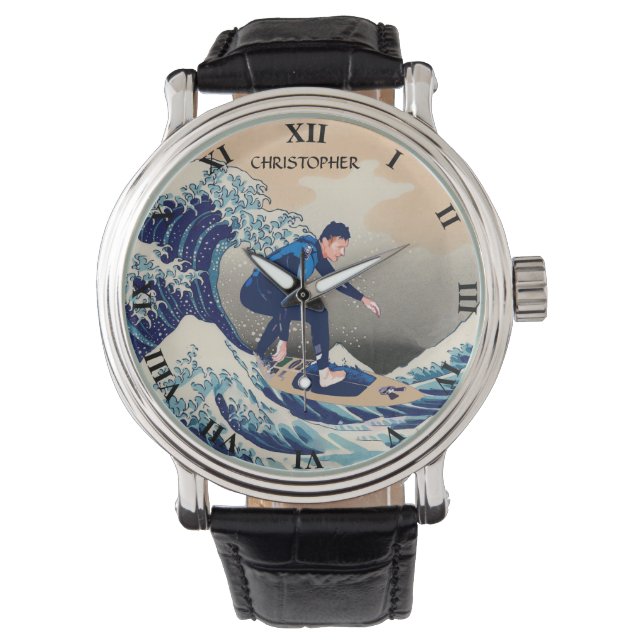 Grappig surfen op de Grote Golf van Hokusai Horloge (Voorkant)