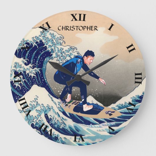 Grappig surfen op de Grote Golf van Hokusai Klok (Voorkant)