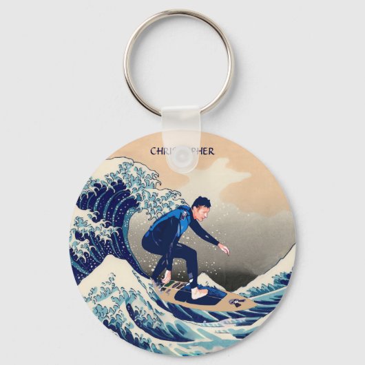 Grappig surfen op de Grote Golf van Hokusai Sleutelhanger (Voorkant)