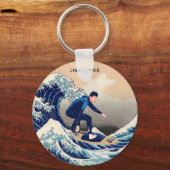 Grappig surfen op de Grote Golf van Hokusai Sleutelhanger (Voorkant)