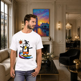 Grappig Surfen Pinguïn Cartoon T-Shirt