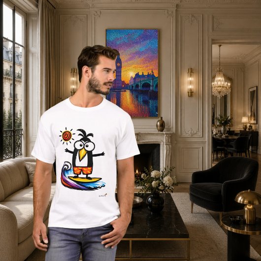 Grappig Surfen Pinguïn Cartoon T-Shirt