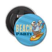 Grappig Surfen Polar Beer Beach Party Cartoon Button Flesopener (Voorkant)