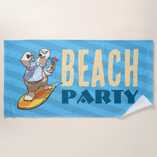 Grappig Surfen Polar Beer Beach Party Cartoon Strandlaken (Voorkant)