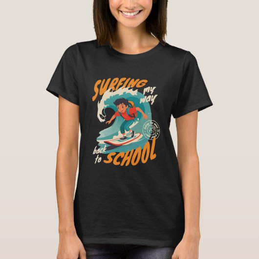 Grappig surfen terug naar school retro t-shirt (Voorkant)