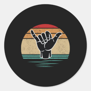 Grappig Surfer Handgebaar Shaka Vintage Retro Surf Ronde Sticker